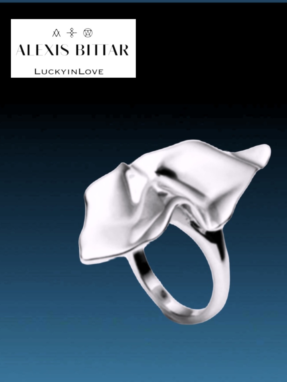 ALEXIS BITTAR NEW Silver Sculpted Modern Crumpled Liquid Metal Leaf Ring Size 7